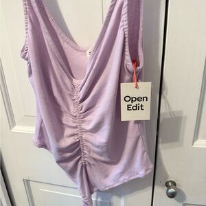 NWT Open Edit Ruched Center Bodysuit Lavender Sleeveless Organic Cotton Women's